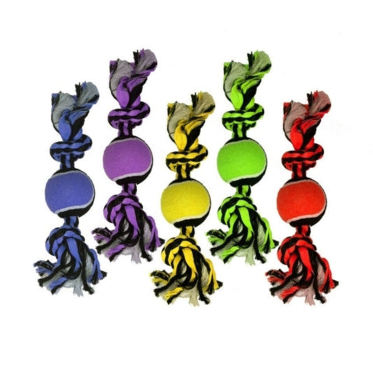 Nuts for Knots 2-Knot Rope with Tennis Ball Dog Toy - 10" - 2 Colors