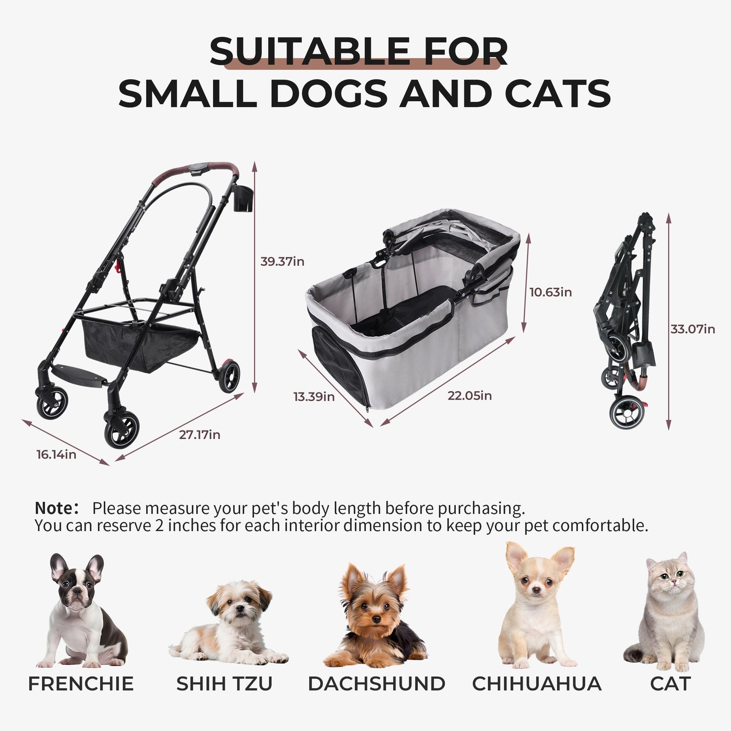 Pet Stroller - 4-Wheel Foldable Carrier for Dogs & Cats