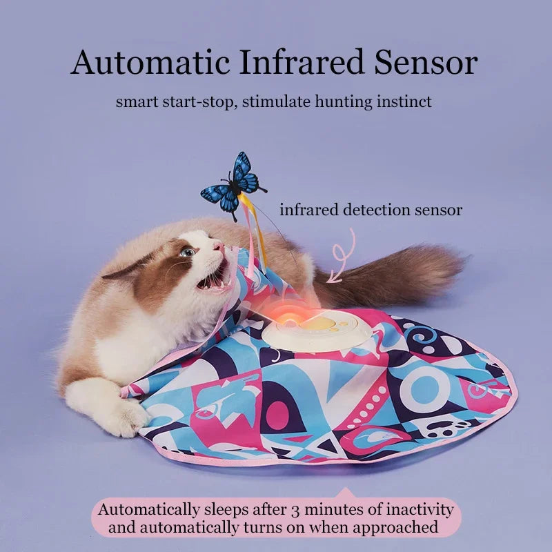 Fluttering Butterfly Cat Toys Interactive Cat Sticks Pet Kitten Can't Resist Mystery Motion Concealed Game Toy Automatic Teasing