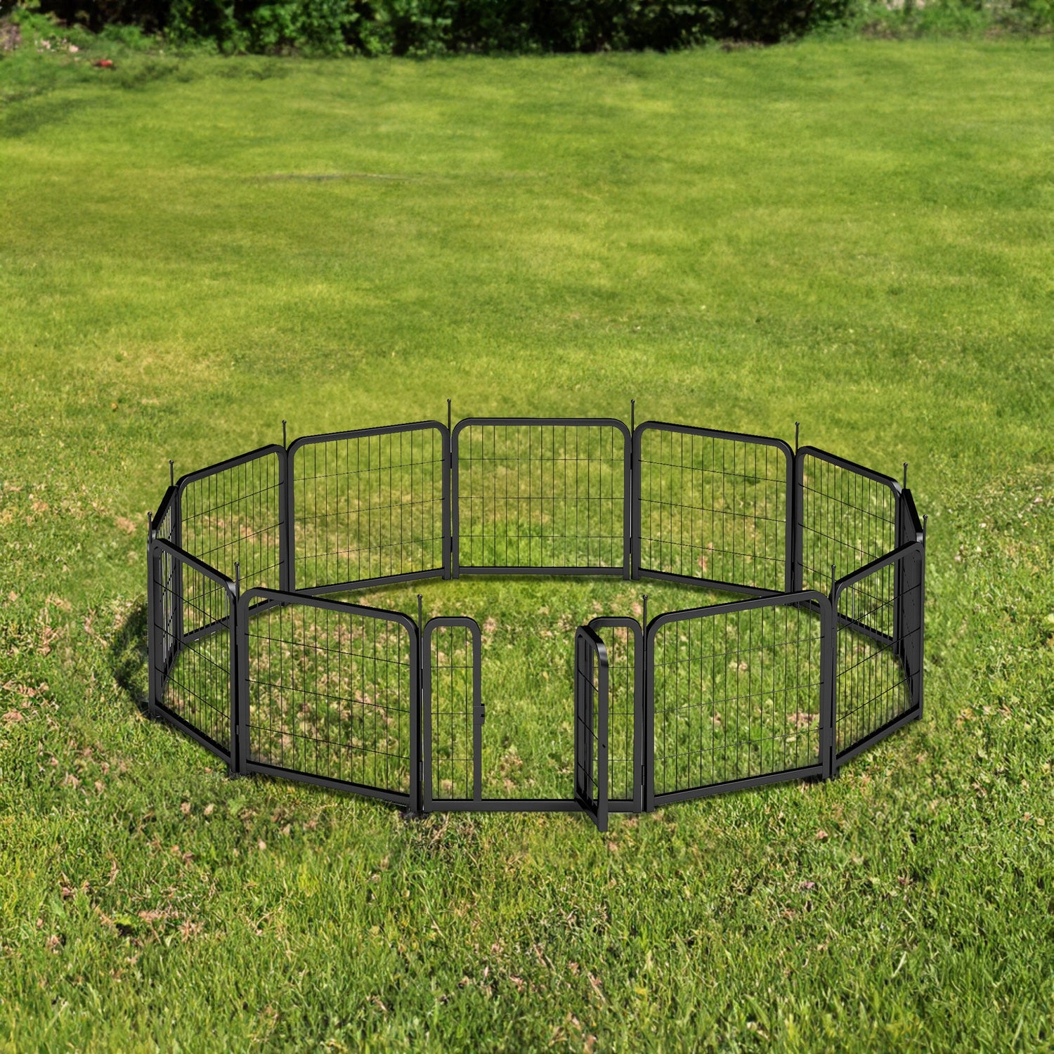 Outdoor 12 piece dog fence, 24 inch portable indoor game fence for small dog pets. Black, 22.2 inches wide x 23.6 inches high. - Purrfect Pet Kingdom