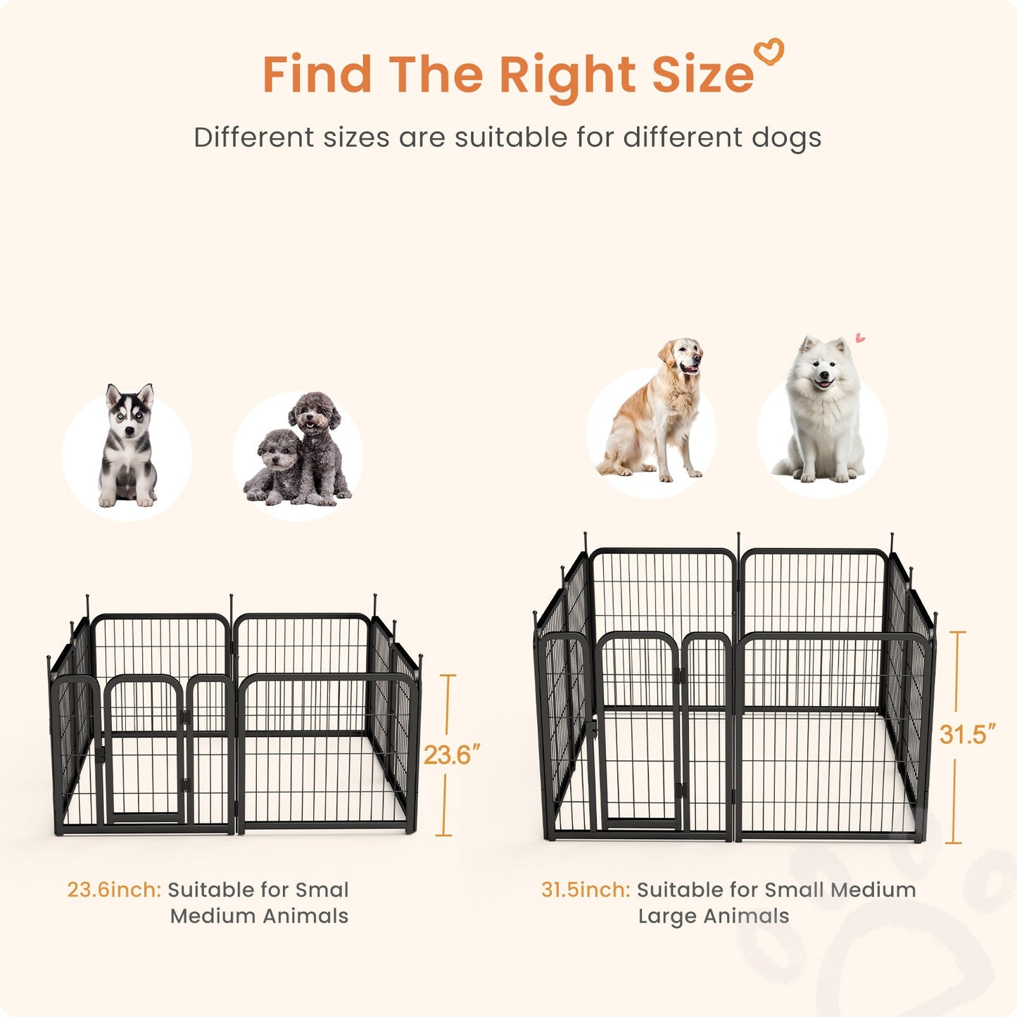 8-panel dog fence, 24 inch small dog pet fence, portable indoor pet game fence. Black, 22.2 inches wide x 23.6 inches high. - Purrfect Pet Kingdom
