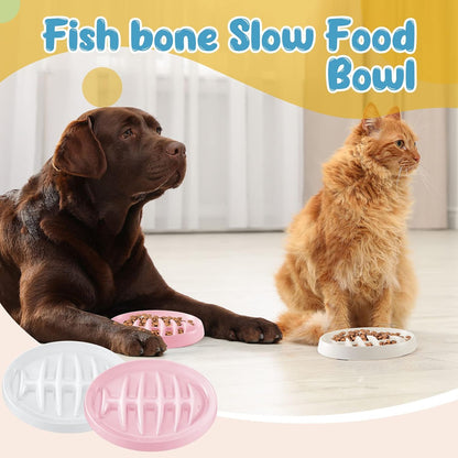 Cat Slow Feeder Bowl Slow Feed Cat Dish Fishbone Cat Slow