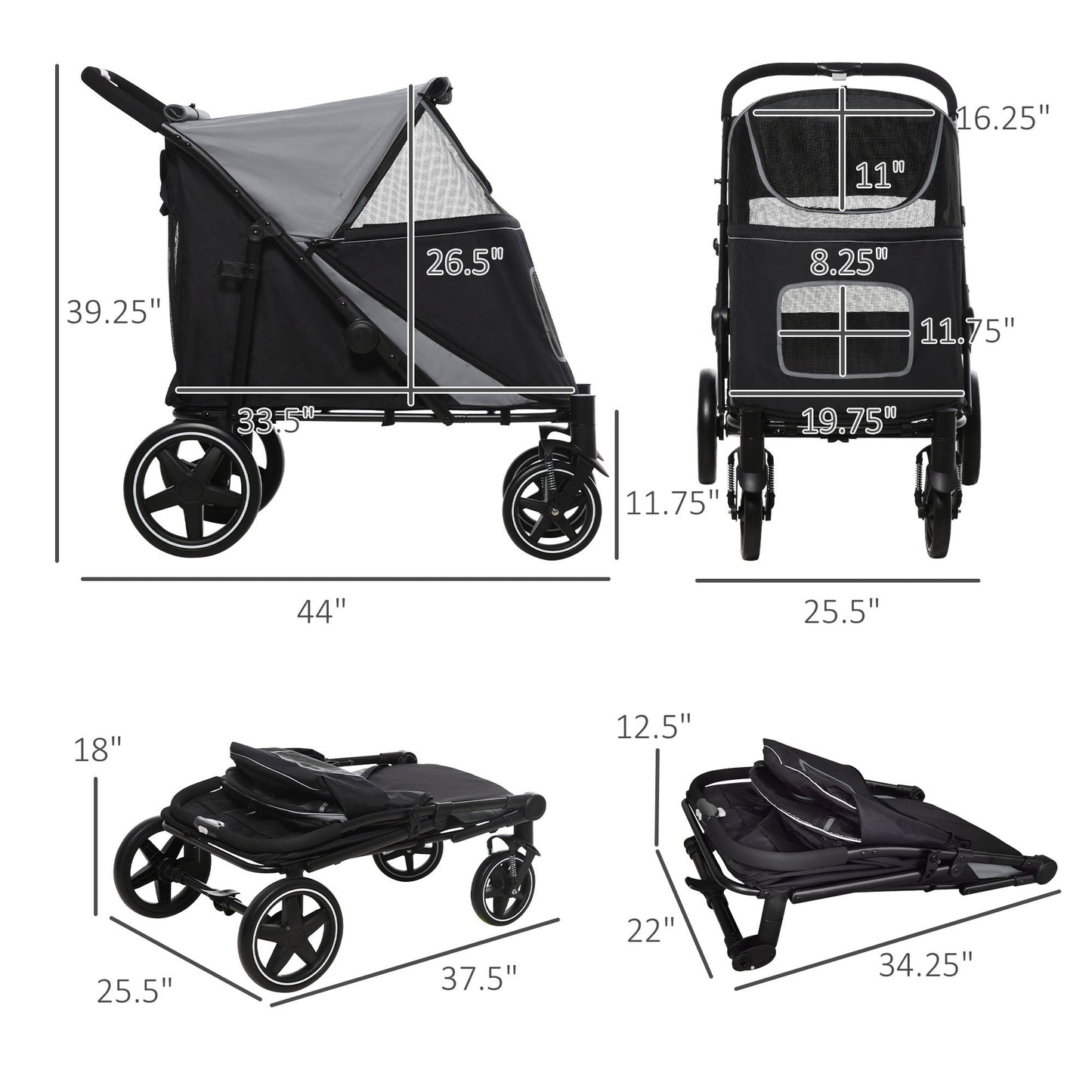 Pet Stroller - PawHut Foldable Carrier for Large Dogs