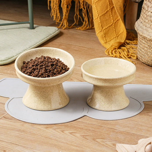 Cat Bowl Ceramic Shallow Mouth High Foot Anti Overturn