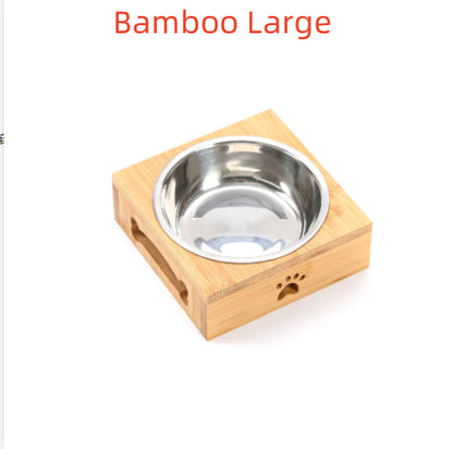Solid Wood Pet Dining-table Dog Water Bowl Stainless Steel
