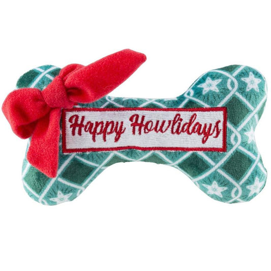 Puppermint Bone Green Stars (Happy Howlidays) Plush Squeak Dog Toy