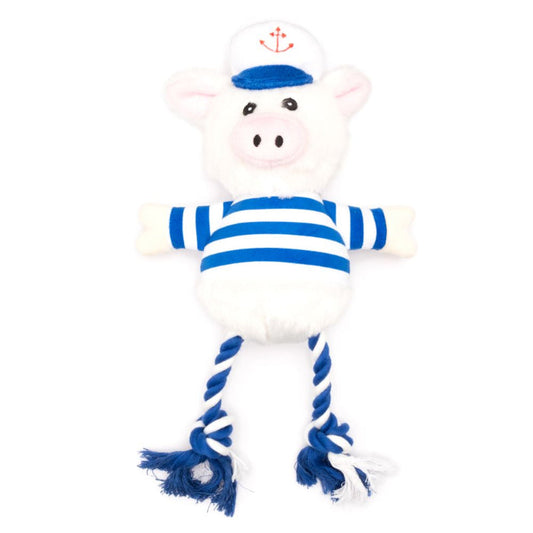 Nautical Pig Plush Rope Tug Dog Toy