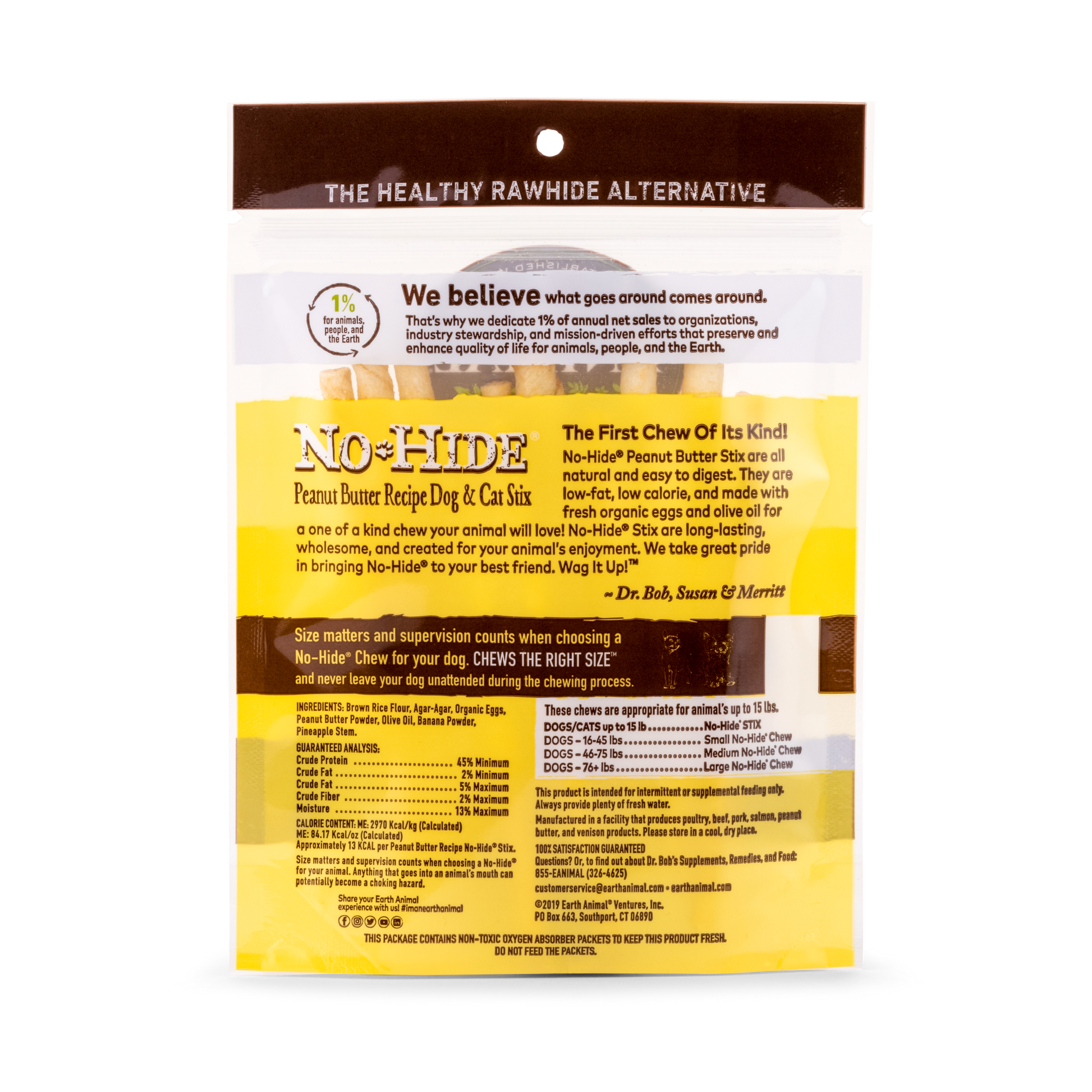 Earth Animal No Hide Peanut Butter Pet Stix (10pk) (1.6oz) - Pet Stick Treats - The Family Pet