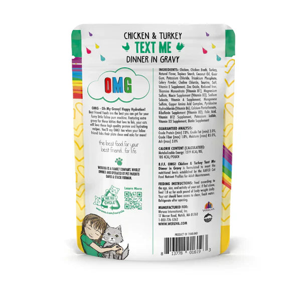 BFF OMG Text Me Chicken and Turkey Wet Cat Pouch (2.8oz) - BFF Wet Cat Food - The Family Pet