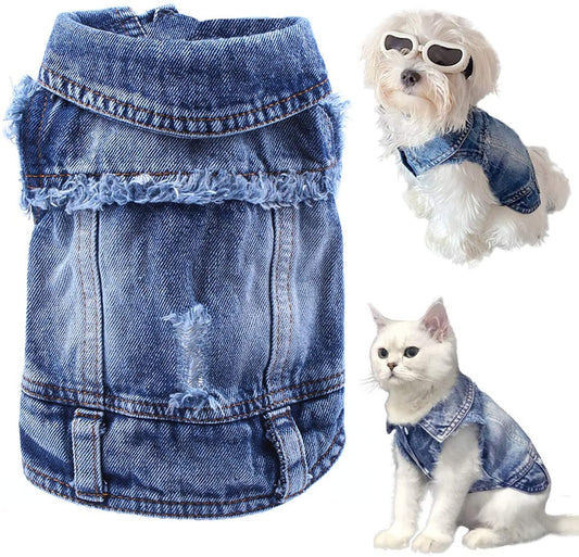 Pet Dog Cat Blue Denim Jeans Jacket Coat Vest - Purrfect Pet Kingdom