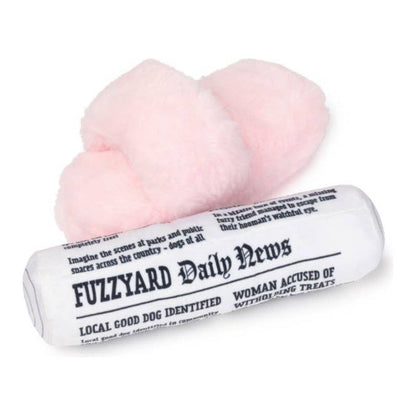 Fetch My Slippers & Paper Squeaky Plush Dog Toy Set - 2pk