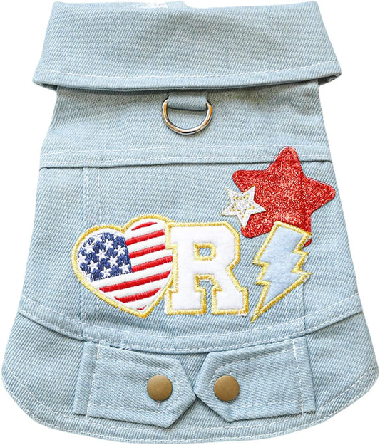 Denim Dog Vest Jacket with Patches & Snap Buttons