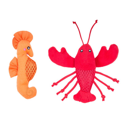 Seahorse and Lobster Mesh Mates Plush Cat Toy Set - 2 Pack
