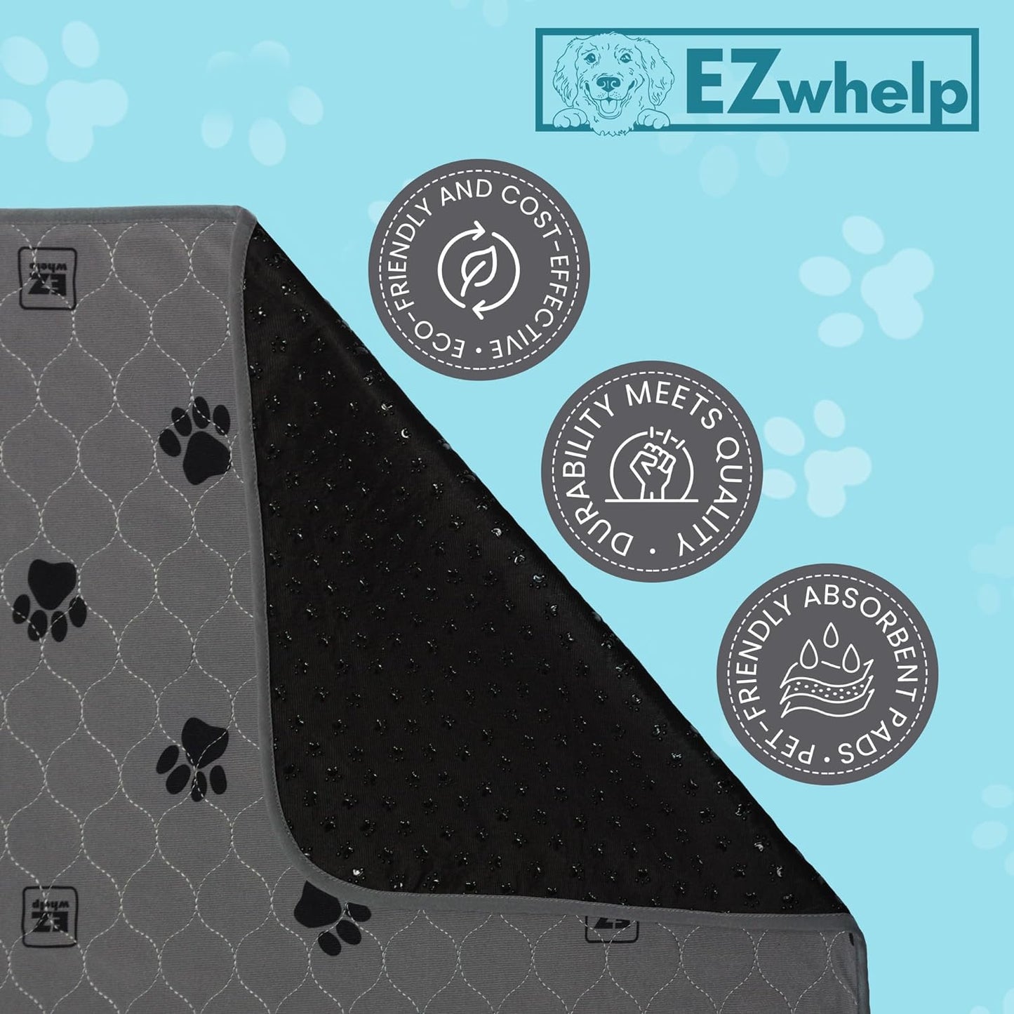 EZwhelp Reusable Quick Dry Pads - Heavy Absorbency - Dog Crate Blanket - EZwhelp