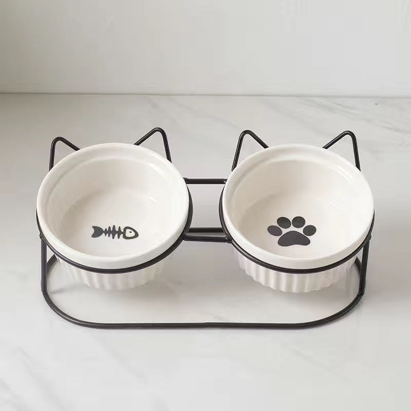 Cat Bowl Ceramic Double Bowl Water Bowl Tall Diagonal Pet