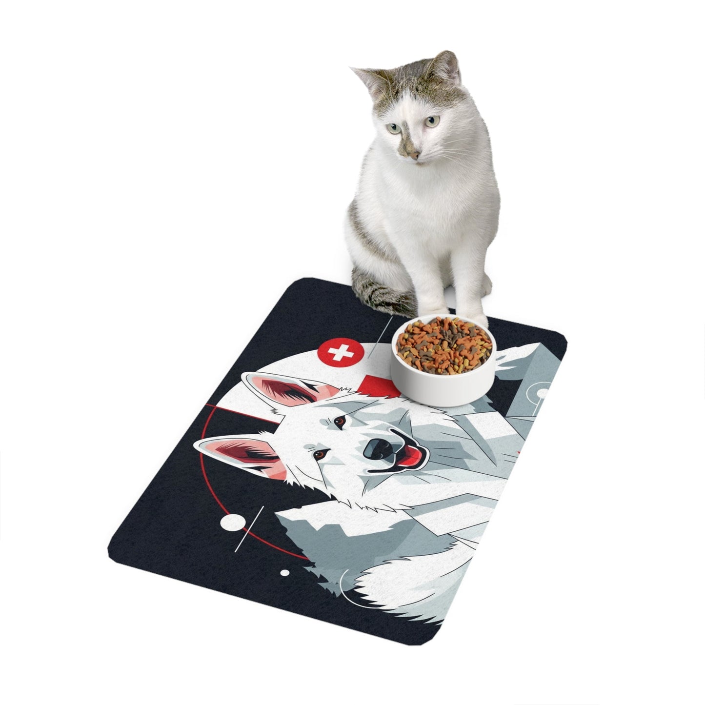 Pet Food Mat (12x18) - White Swiss Shepherd Dog