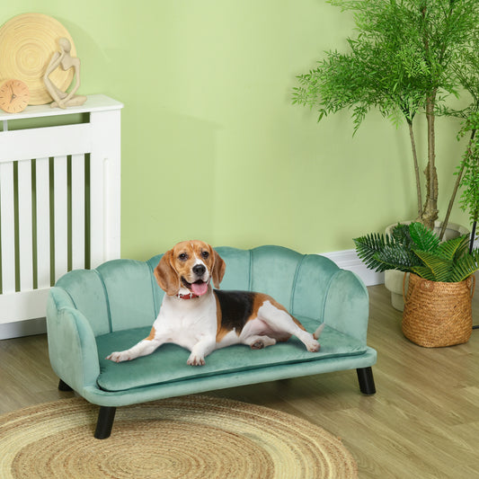 Pearl Velvet Pet Sofa - Luxury Dog Couch with Wood Legs Blue