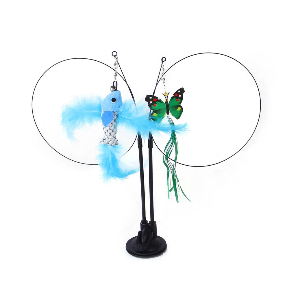 Suction cup cat toy stick that can be attached and held with steel wire multi head interchangeable cat toy and pet supplies