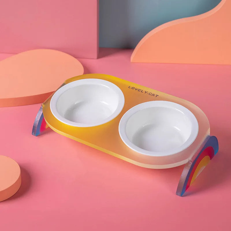 Cat Bowl Ceramic Double Bowl Water Bowl Grain Bowl High Leg