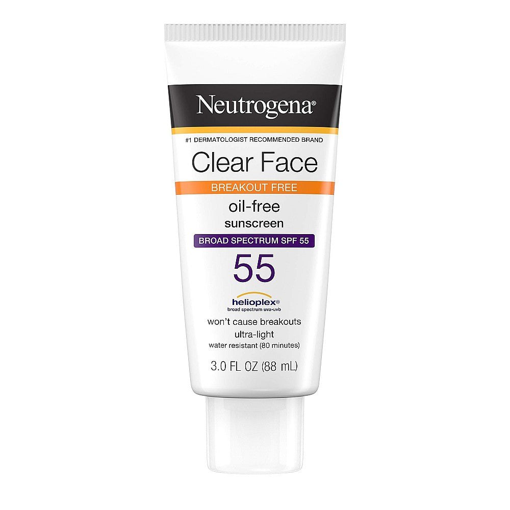 Neutrogena Clear Face Liquid Lotion Sunscreen For Acne-Prone Skin, Broad Spectrum SPF 50 UVA/UVB Protection, Oil-, Fragrance- & Oxybenzone-Free Facial Sunscreen, Non-Comedogenic, 3 Fl. Oz