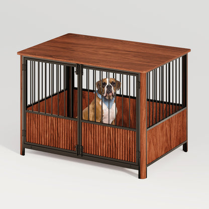 43'' Walnut Fluted Wood Furniture Style Dog Crate For Large