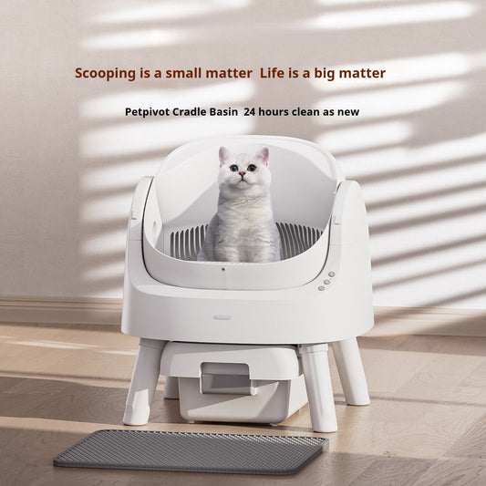 Open-Top Automatic Self-Cleaning Cat Litter Box with Deodorizer — White