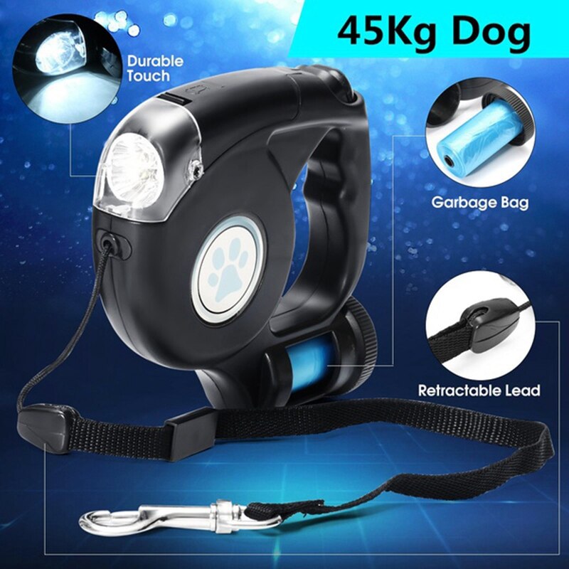 4.5M LED Flashlight Extendable Retractable Pet Dog Lead Leash with Disposable Poop Bag - lifestyle view | Dog Leashes at