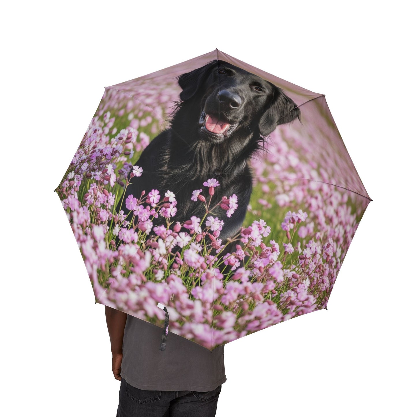 Flat Coated Retriever Semi-Automatic Foldable Umbrella