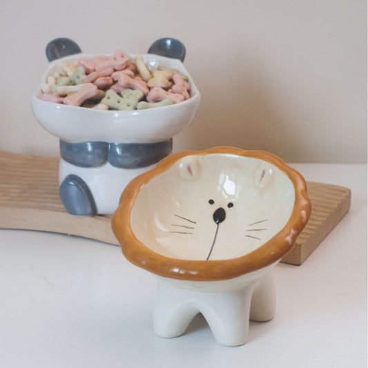 Cute Cartoon Ceramic High Leg Pet Bowl for Cats and Small Dogs