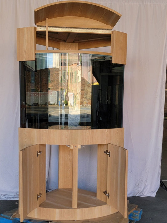 *BLACK* 90g Corner 1/4 Cylinder Glass Aquarium Set in Flush Wood Furniture