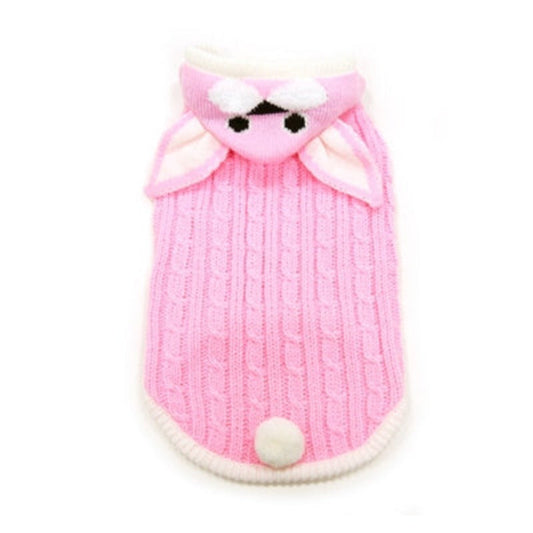 Cable Pink Bunny Hooded Dog Sweater - Only Available in Size XL and 2XL