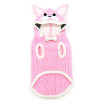 Cable Pink Bunny Hooded Dog Sweater - Only Available in Size XL and 2XL