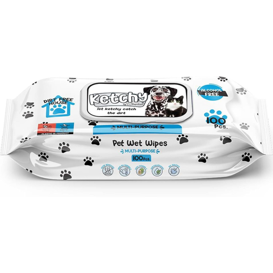 Ketchy pet wet wipes packaging on a white background