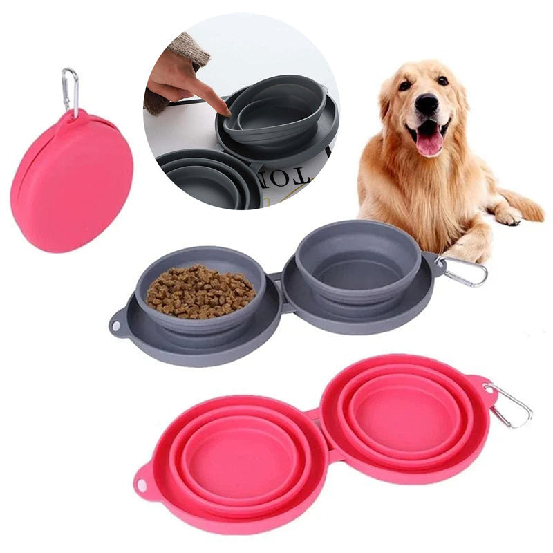 Rubber Foldable Double Bowl Pet Feeding Bowl Pets Supplies