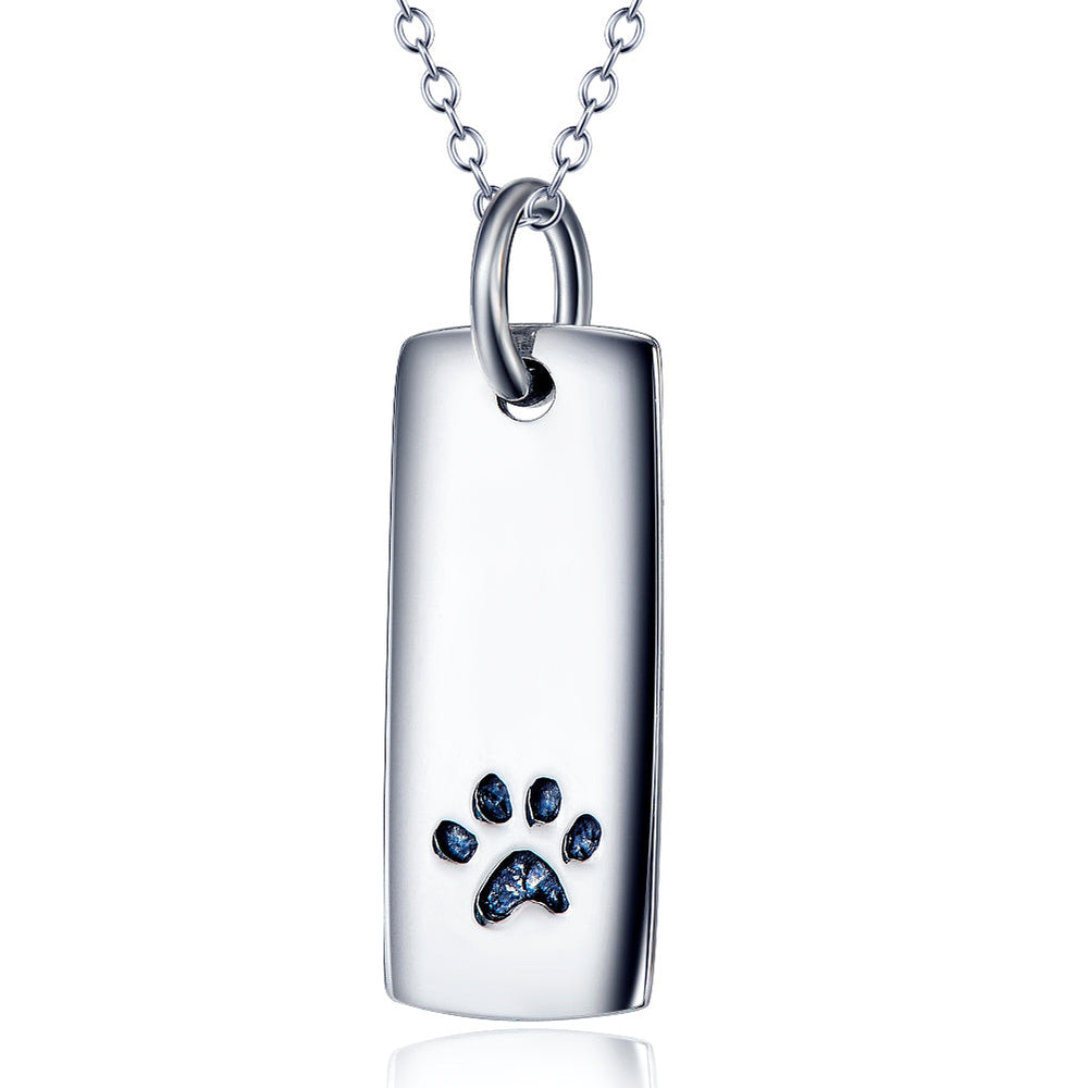 Ladies Glossy Square Dog Paw Print Tag Necklace