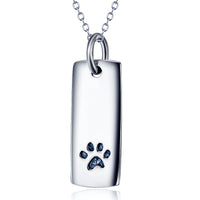Ladies Glossy Square Dog Paw Print Tag Necklace