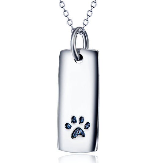 Ladies Glossy Square Dog Paw Print Tag Necklace