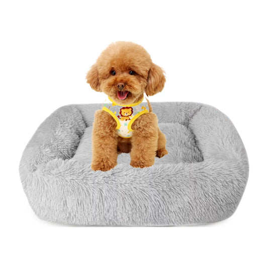 Washable Dog Bed Gray Plush Soft Cats Dogs 🛏️