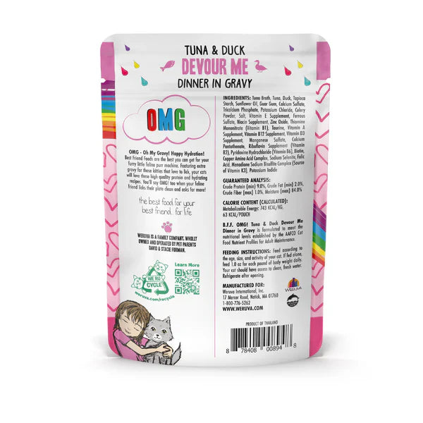 BFF OMG Adult Devour Me Tuna and Duck Cat Wet Pouch (3oz) - BFF Wet Cat Food - The Family Pet