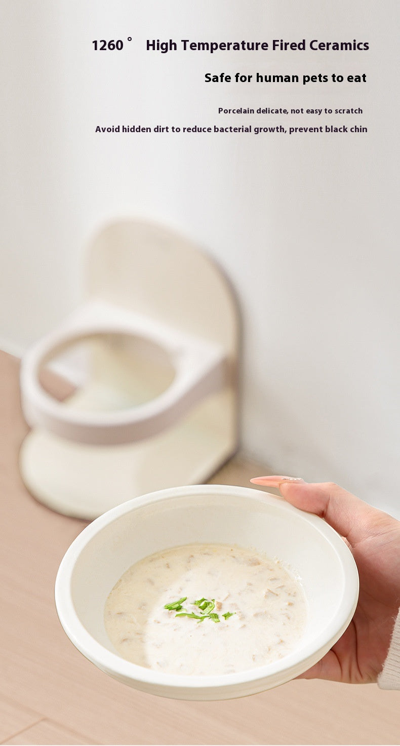 Pet Ceramic Cat Bowl With High Foot And Slanted Mouth For
