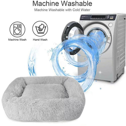 Washable Dog Bed Gray Plush Soft Cats Dogs 🛏️