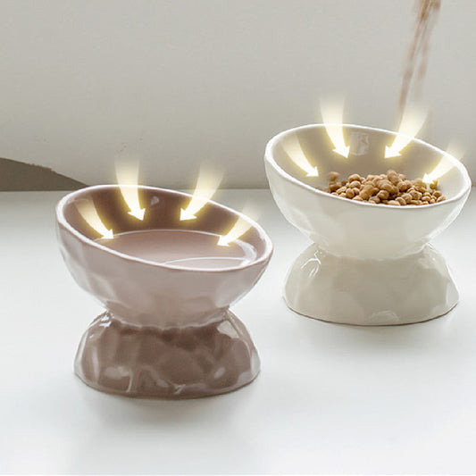 Ceramic Elevated Cervical Support Bowl for Cats and Small Dogs