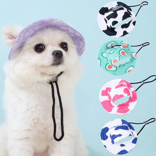 Fashion Dog Hat Adjustable Pet Bucket Hats with Ear Holes Summer Outdoor Round Brim Sun Hat for Samll Dogs Cats Pet Supplies - Purrfect Pet Kingdom