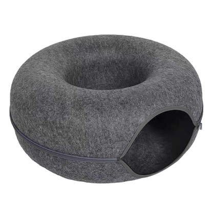 Felt Donut Cat Bed With Breather Hole 2-In-1 Tunnel Hideaway 🍩