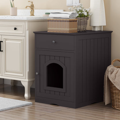 Wooden Pet House Cat Litter Box Enclosure with Drawer, Side