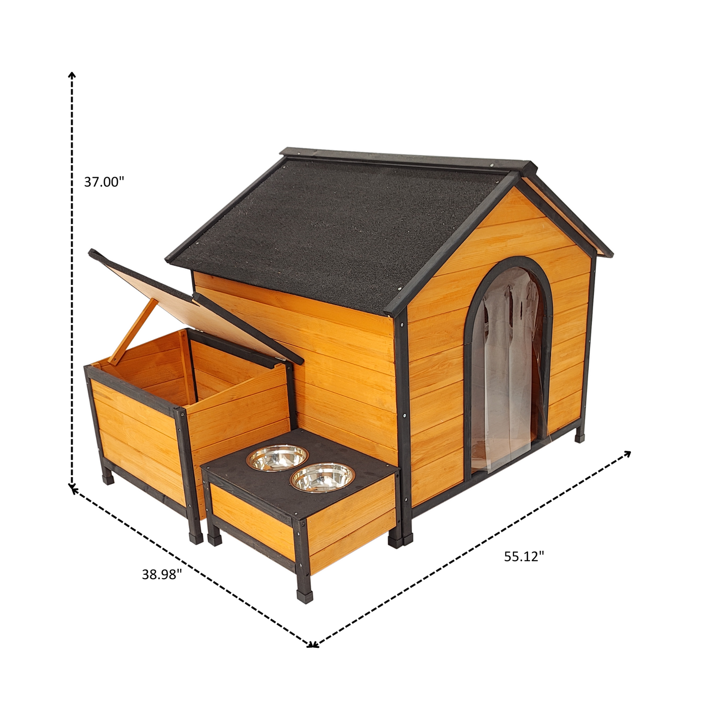 XPT088 Wearable and Strong Wooden Dog House with Metal Bowls
