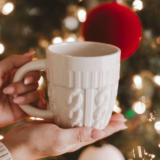 Cozy Cable Knit Cream Coffee Mug For Warm Holiday Mornings