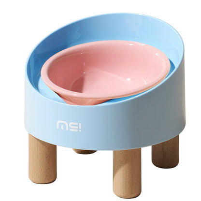 Elevated Cat Bowl Ceramic Dish with Beech Wood Stand