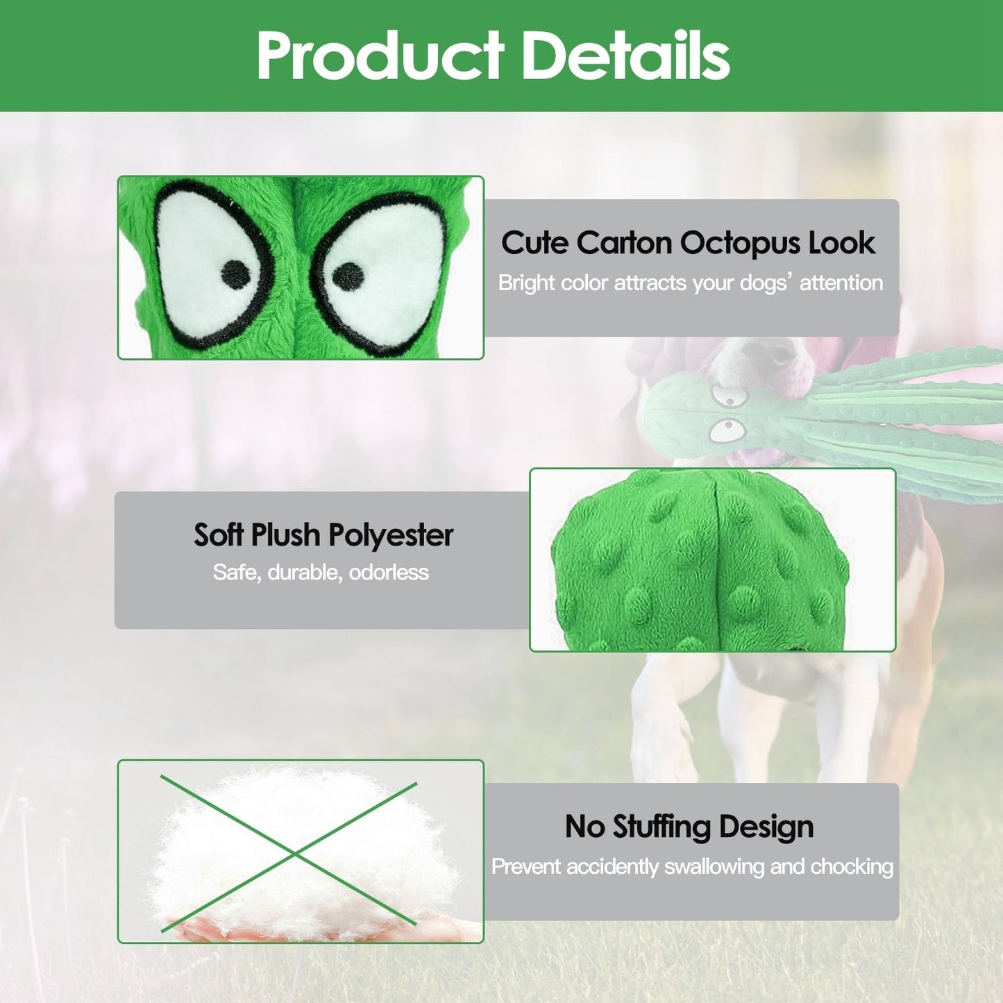 2Pcs Squeaky Dog Toys No Stuffing Crinkle Plush Octopus Dog