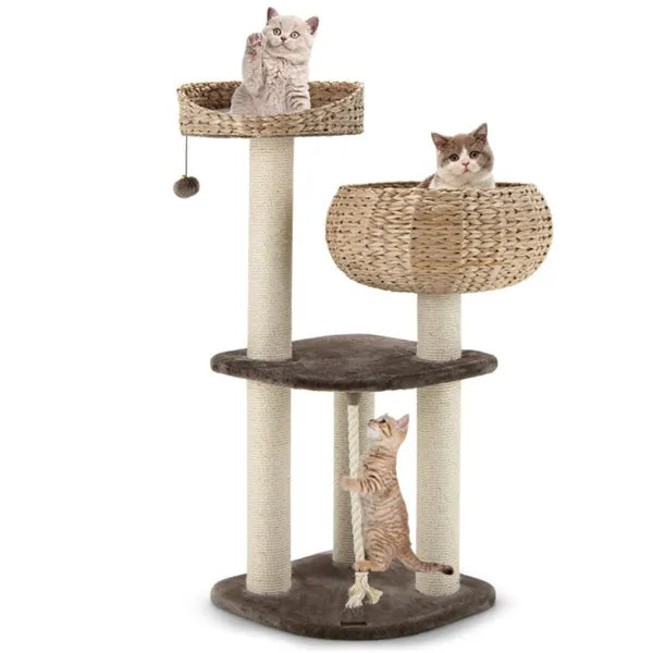 Purrfect Pet Kingdom 41 Inch Hand-Woven Water Hyacinth Cat Tree, 3 Sisal Scratchi (Defaulttitle) - Premium Cat Trees & Furniture